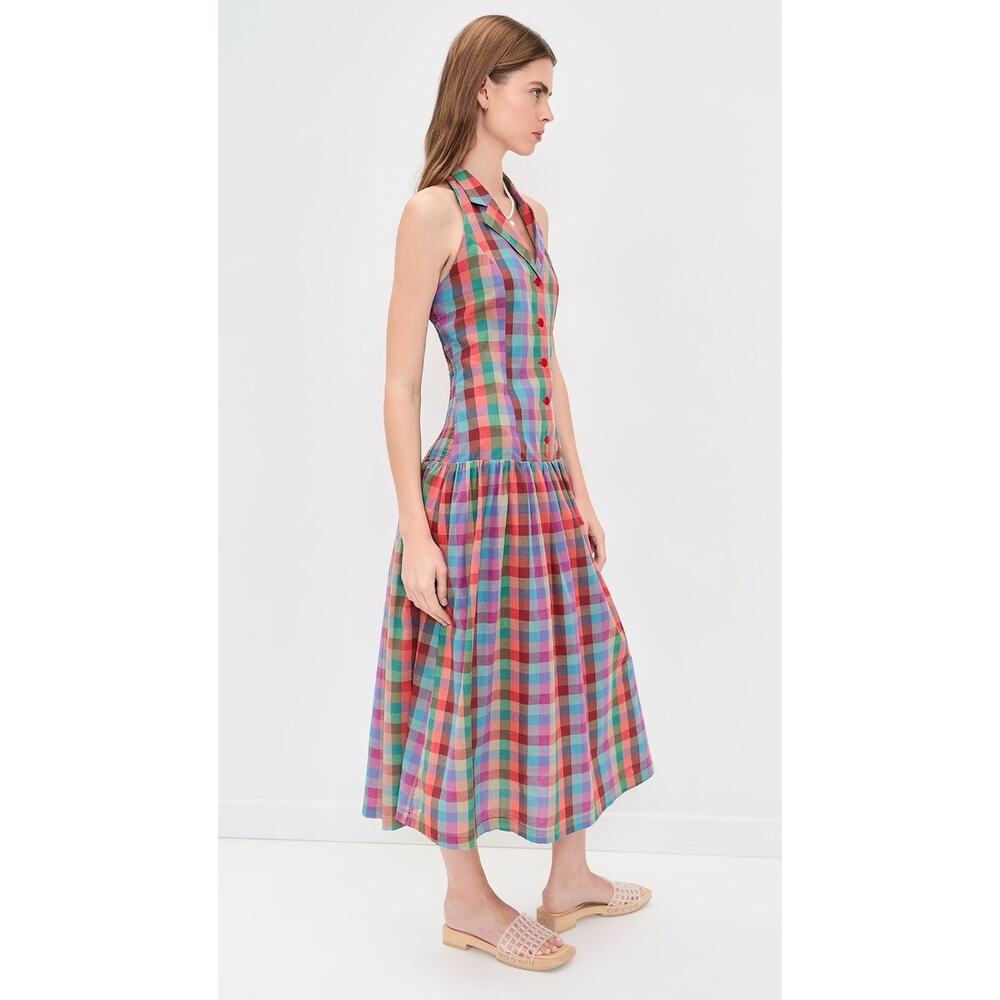 NWT Lisa Says Gah Vaughn Midi Dress Colorburst Plaid Halter Smocked Back L - Picture 2 of 11